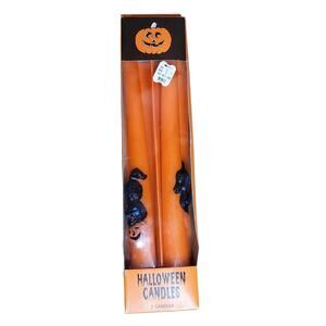Halloween Set of 2 Black Cat Pumpkin 10" Orange Taper Candles New